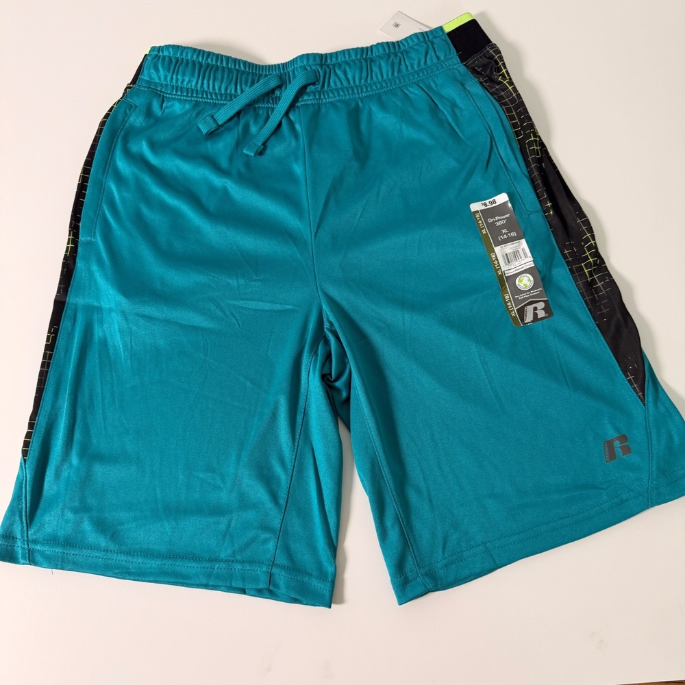 Russell Boys Dri-Power 360 Core Athletic Shorts Teal Green Black XL 14-16 NWT